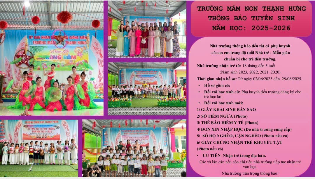 Trường Mầm non Thạnh Hưng Tuyển sinh năm 2025 -2026